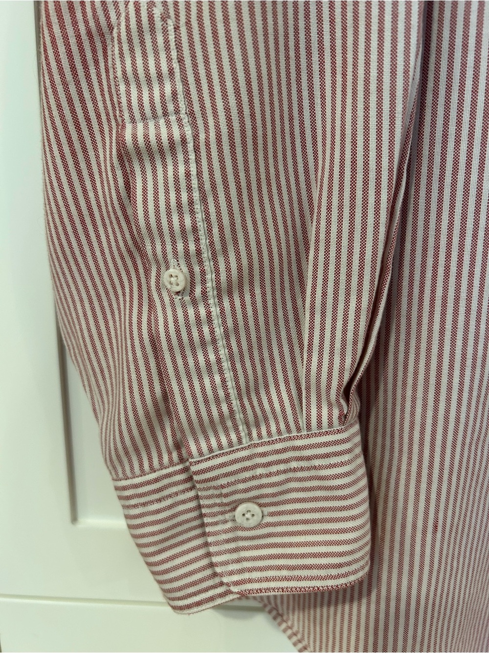 Lands' End Tall Men’s Button-Down Shirt Size 18/36 Red White Striped Long Sleeve - Picture 4 of 11